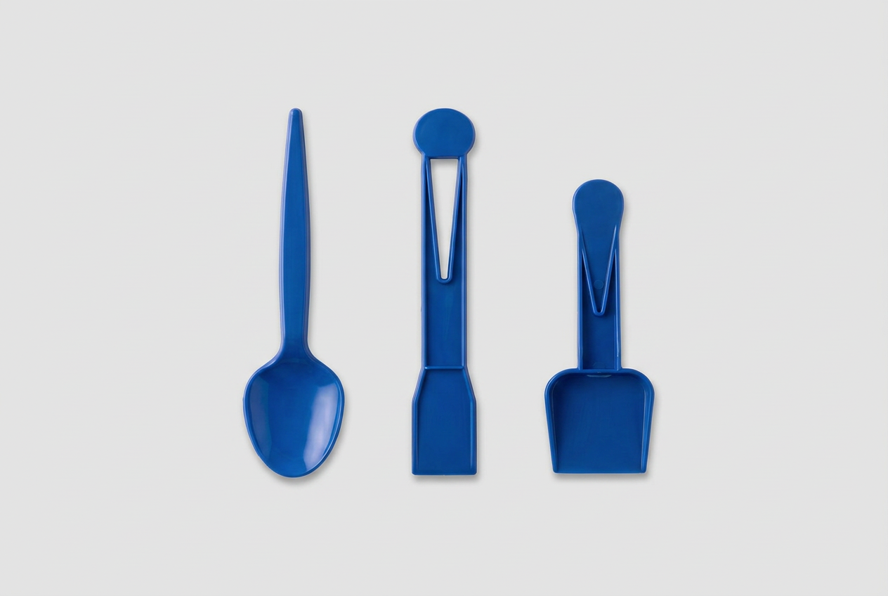 Utensílios plásticos azuis